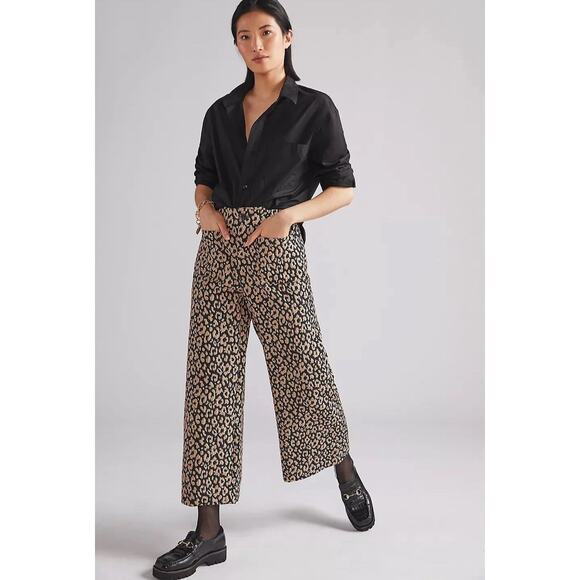 Anthropologie Maeve 26 Leopard Brocade Ettie High-Rise Crop Wide-Leg Pants W16 - Picture 1 of 9